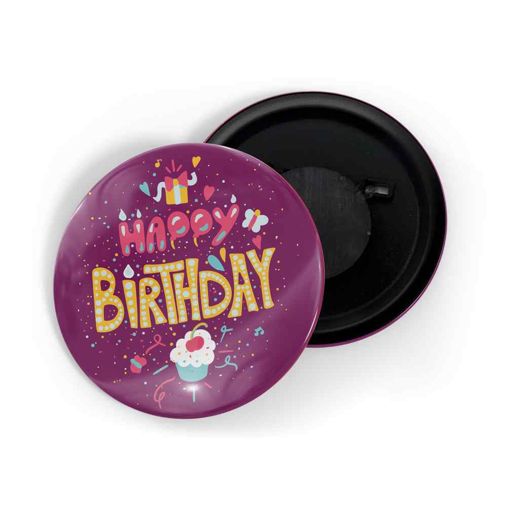 dhcrafts Fridge Magnet Purple Happy Birthday Glossy Finish Design Pack of 1 (58mm)